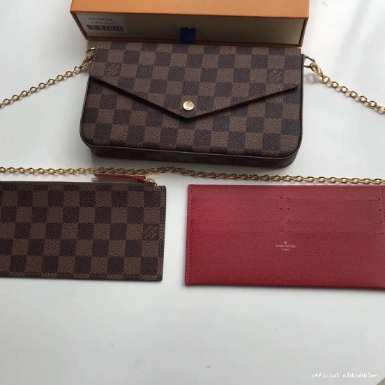 Official oldcobbler N63032 Pochette Vuitton Louis Felicie Bag Damier 0803